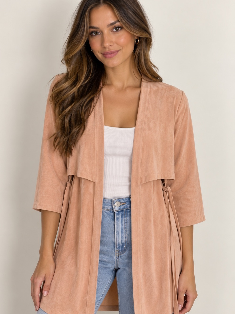 BCBG Maxazria - Women's oversized Suede Drape Front Jacket - blush